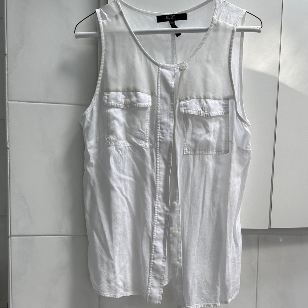 BCBG Paris White Button-Front Tank Top